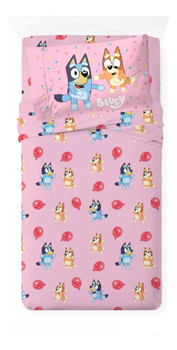 Set Sabanas Bluey Rosa 3pz Tamaño Individual Envio Gratis Rosa Animado