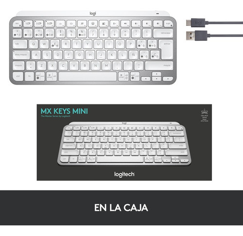 Teclado bluetooth Logitech Master Series MX Keys Mini QWERTY español color gris pálido con luz blanca