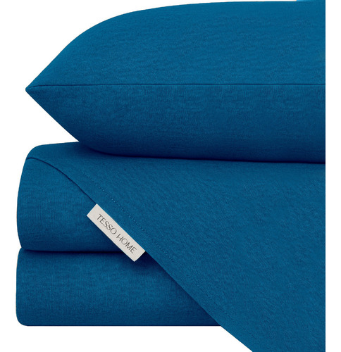 Juego De Sábanas De Camiseta Matrimonial 4 Piezas Tesso Home Color Náutico Diseño De La Tela Liso