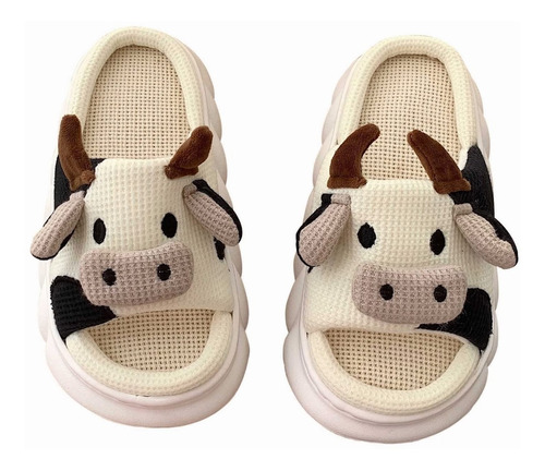 Pantuflas De Vaca Para Mujer Suaves Cómodas Lino Mudas