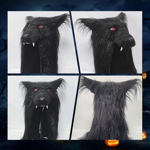 Máscara Realista De Lobo Peludo De Látex E Pelúcia Com Cabeç