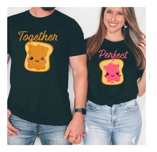 Pack 2 Polera Unisex Pareja Amor Pan Sándwich Estampado