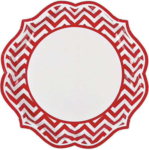 Fun Express - Plato De Cena Festoneado Chevron Rojo Para Bod