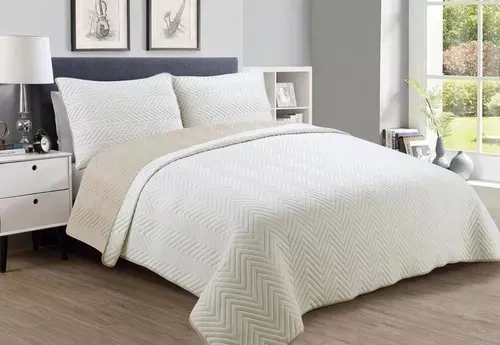 Cubrecama Quilt Liso Reversible King Size Con 2 Fundones