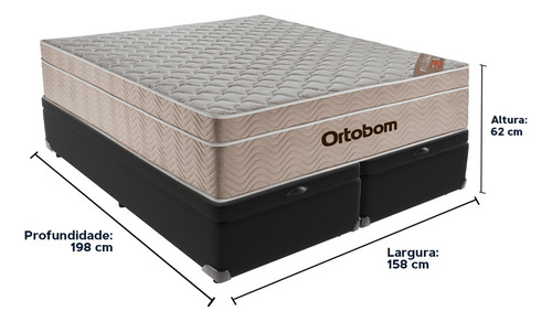 Cama Box Baú E Colchão Airtech Molas Ensacadas Queen Ortobom Cor Preto