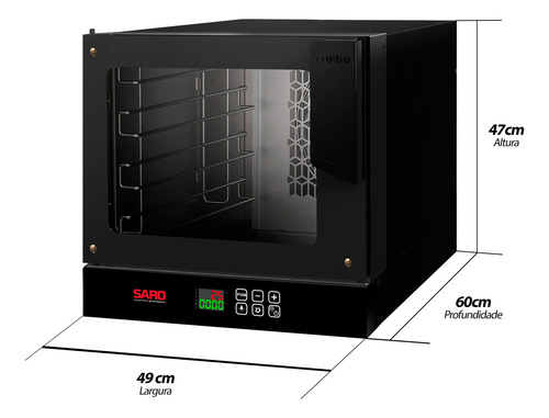 Forno De Bancada Digital Turbo Elétrico Com 4 Esteiras Preto