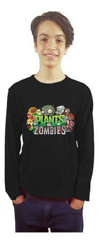 Poleras Plantas Vs Zombies Manga Larga Para Niños Cod 001