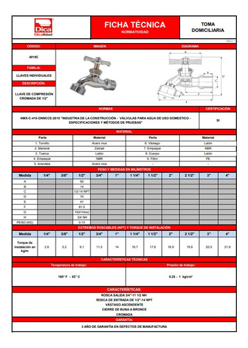 Llave Para Jardín 1/2 Compacta Cromada Dica 4019c 62pzas