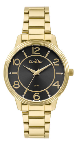 Relógio Condor Feminino Dourado Grande Co2035krh/k4p - Kit Cor do fundo Preto