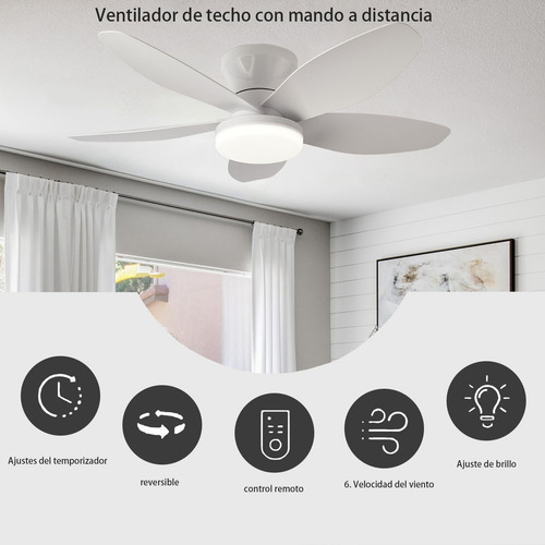Y Lampara Ventilador De 42 Blanco 5 Aspas De Techo