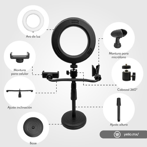 Aro De Luz Led Tripie Lampara Tripode Con Iluminacion Color de la estructura Negro