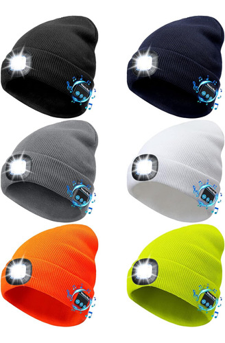 6 Piezas De Gorros De Punto Unisex Luz Led Inalámbrica...