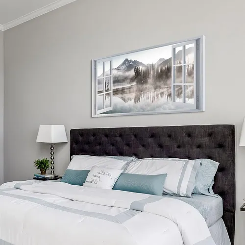 Cuadro De Ventana De Lago Para Pared: Lienzo Estampado De Pa