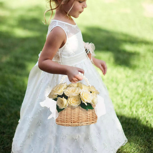 Xu Cesta De Mimbre Con Asa. Cesta Para Niña Con Perlas C