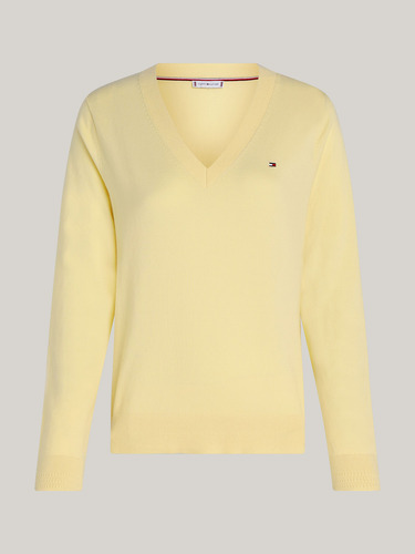 Sweater Solid Con Cuello En V Amarillo Tommy Hilfiger
