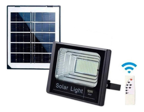 Reflector Led Panel Carga Solar 50w Control Remoto Ahorro Color De La Carcasa Negro