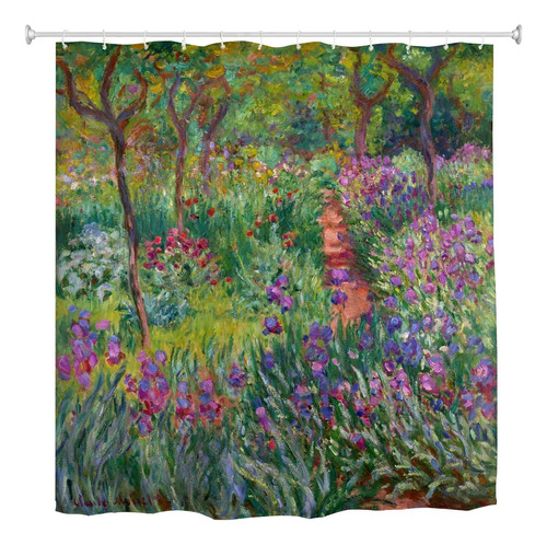 Monet Flor Cortina De Ducha De Tela, Iris Jardín De Gi...
