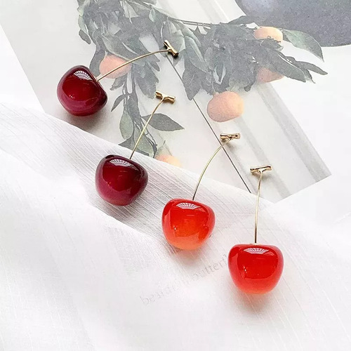 Ee 2 Pares Aretes Colgantes Cereza Kawaii Para Mujer Largos