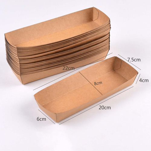 Bandejas De Papel Kraft Para Comida, Soporte Para 22x7,5x4cm