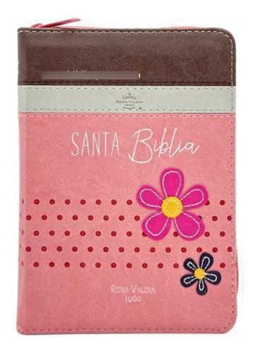 Biblia Rvr1960 Primor Cafe Beige Rosa Flores Im Piel Cierre
