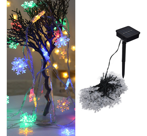 Luzes De Corda Led Solares De 12 M, Floco De Neve, Decoração