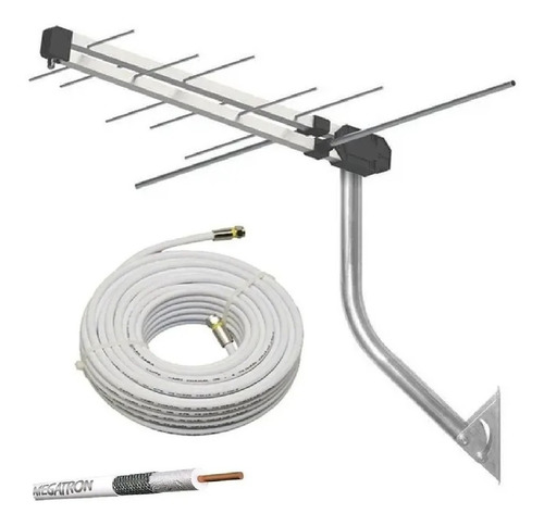 Imagem 1 de 2 de Antena Externa Tv Digital Log 12 Elementos + Mastro + Cabo