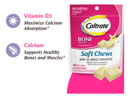 Suplemento Caltrate Soft Chews 600 Mg De Cálcio + D3 60 Unid