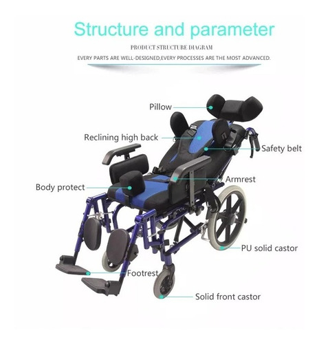 Imagen 5 de 10 de Silla De Ruedas Postural, Reclinable, Pediátrica Asiento 38