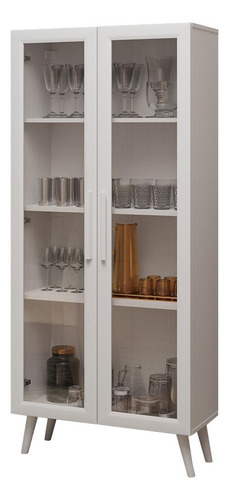 Cristaleira 70 Cm 2 Portas De Vidro Com Pés Cônicos Madesa B Cor Branco