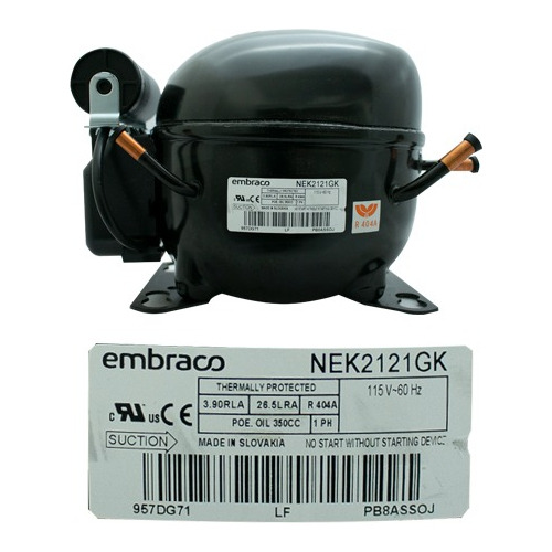 Nek2121gk Compresor Embraco 1/3 Hp R404 Lbp 115v/1fase/60hz