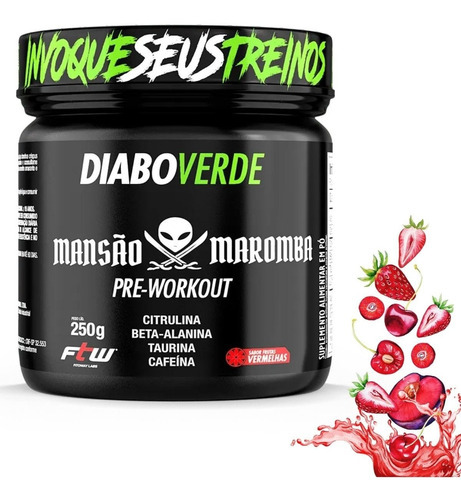 Diabo Verde Mansão Maromba C/ Citrulina Beta Alanina 50doses Sabor Frutas Vermelhas