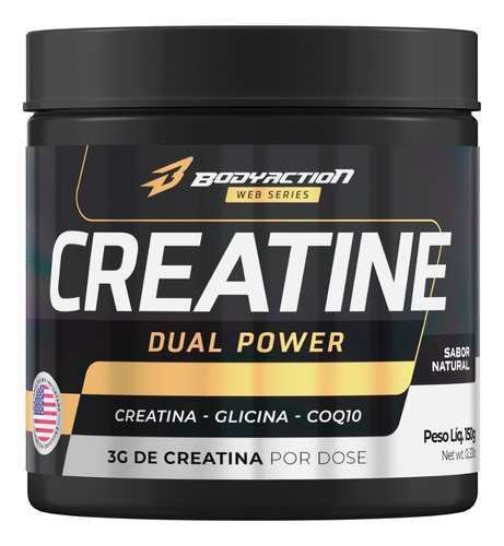 Bodyaction Tradicional Creatina Dual Power Com Glicina Coq-10 150g Sabor Natural