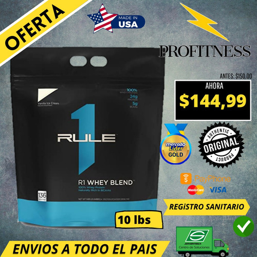 Imagen 1 de 7 de Proteina 10 Libras 1 Rule Whey Músculo Registro Sanitario