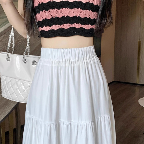 Falda Midi De Cintura Alta Para Mujer, Cintura Elástica Para