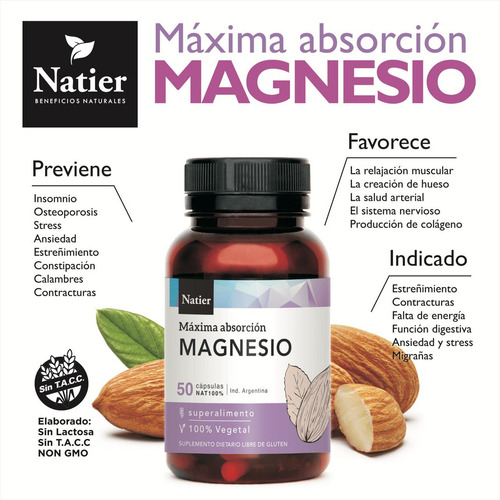 Magnesio Natier X50 Capsulas Sin Sabor