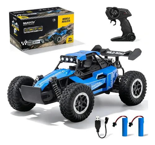 Carrinho Controle Remoto Recarregável Grande Off Road Cross Azul 4x4 2 x baterias -Brastoy