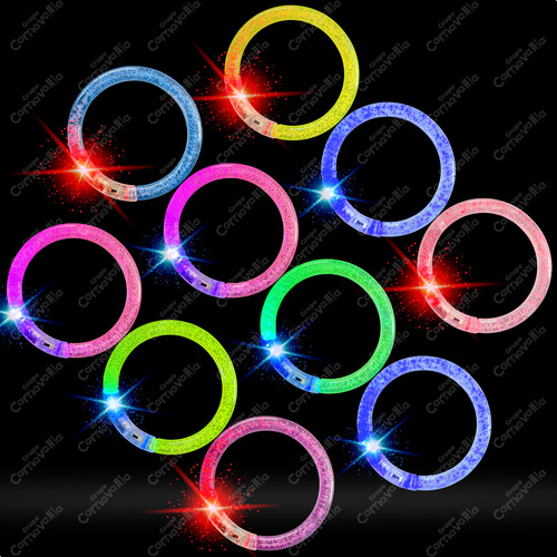 Kit 10 Pulsera Luminosa Plástico Colores Luz Led Fiesta Boda Color Multicolor