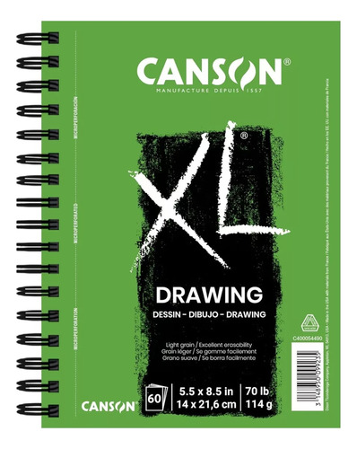 Cuaderno Canson Dibujo Drawing Xl 60 Hojas 14x 21.6cm 
