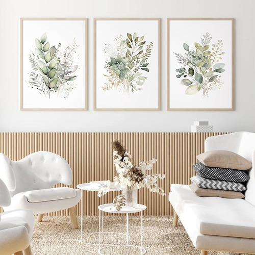 Juego De 3 Arte Botánico Para Pared De Acuarela, Lienzo Flor