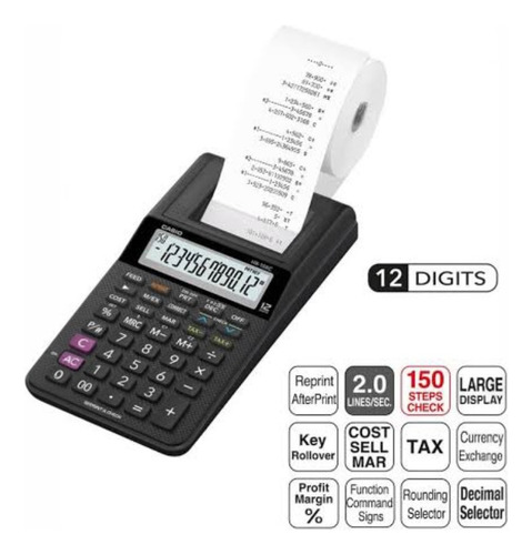 Calculadora Con Impresor Casio Sumadora Color Negro Negro