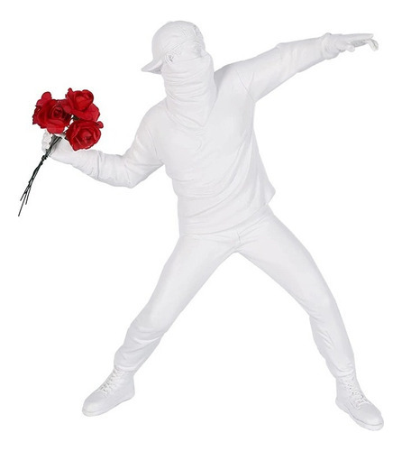 Escultura De Banksy Con Figura De Hombre Lanzando Flores Par