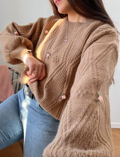 Sweater Importado De Mujer Bordado Super Suave Y Calentito