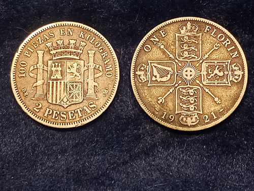 Monedas España 1 Peseta 1870+ Inglaterra 1 Florin 1921 Plata (Usado)