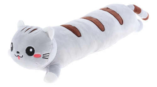 Almohada De Tiro Largo De Felpa Suave De Gato De Gris