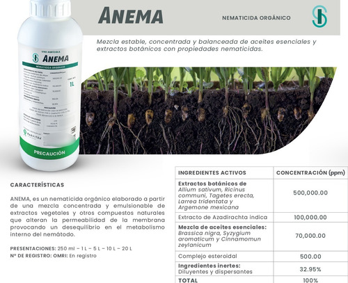 Nematicida Organico Extracto Higuera, Cempasúchil Anema 20 L
