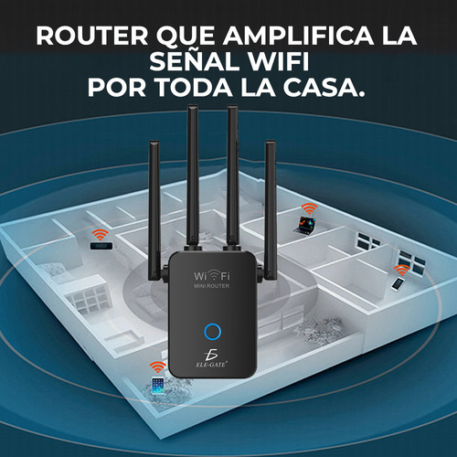 Repetidor Wifi 2.4g Amplificador Señal 1200mbps 110/230v Wps Mini Router Color Negro Ele-Gate