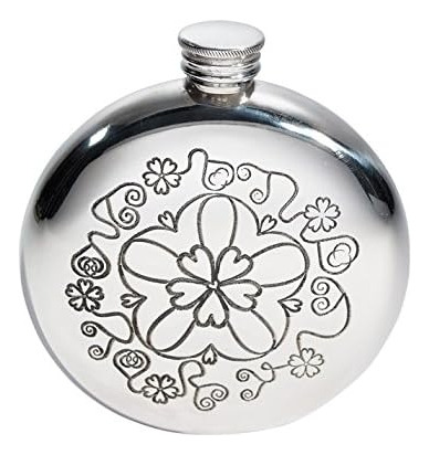 Wentworth Pewter - Petaca Redonda De Peltre Yorkshire Rose, 