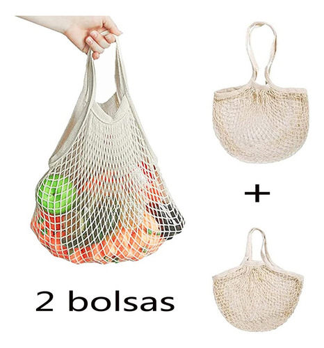 2pcs Bolsas Reutilizables Malla De Algodón Para Comestibles