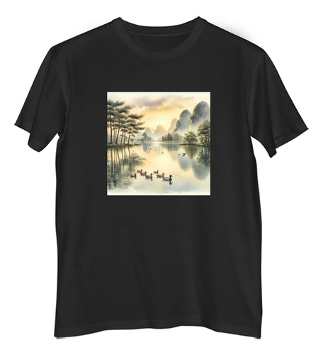 Remera Hombre Dtf Reflejos En Lago Patos Paisaje Montaña M3