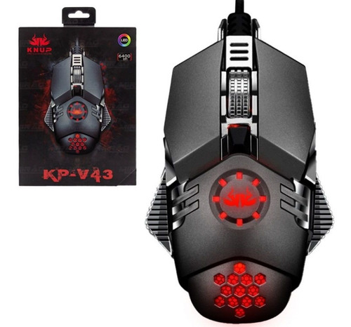 Mouse Gamer Com Fio Usb Led 6400dpi 6 Botões Kp-v43 Knup